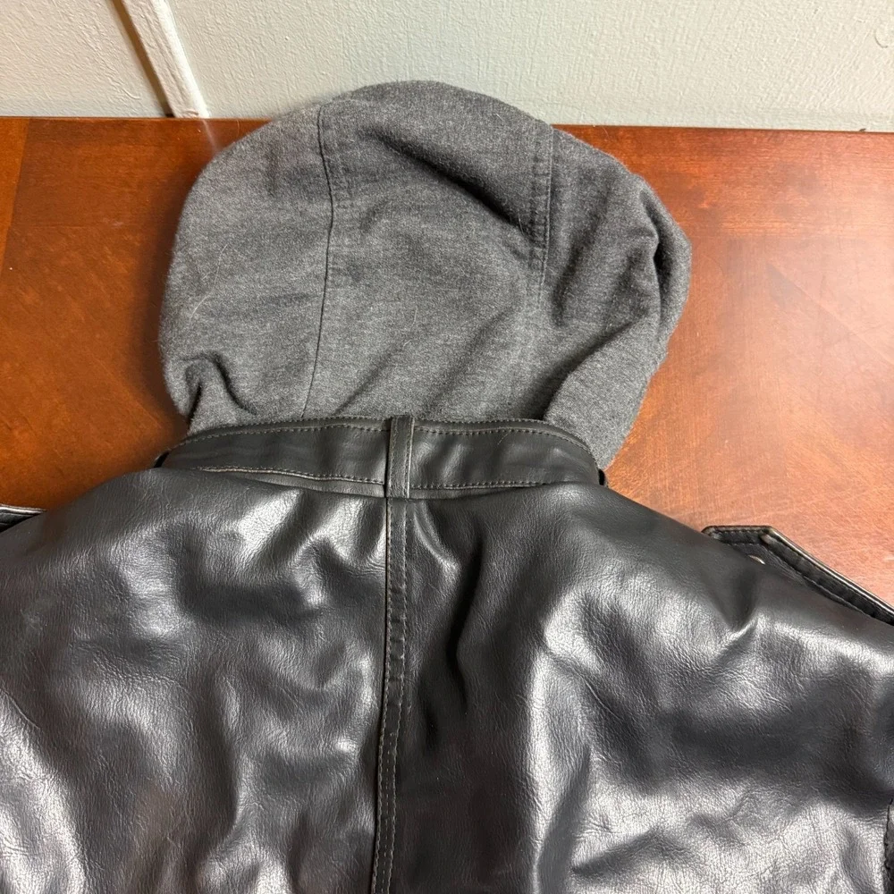 Levis Jacket Mens Faux Leather Moto Biker Sherpa Lined‎ Hooded Black L read